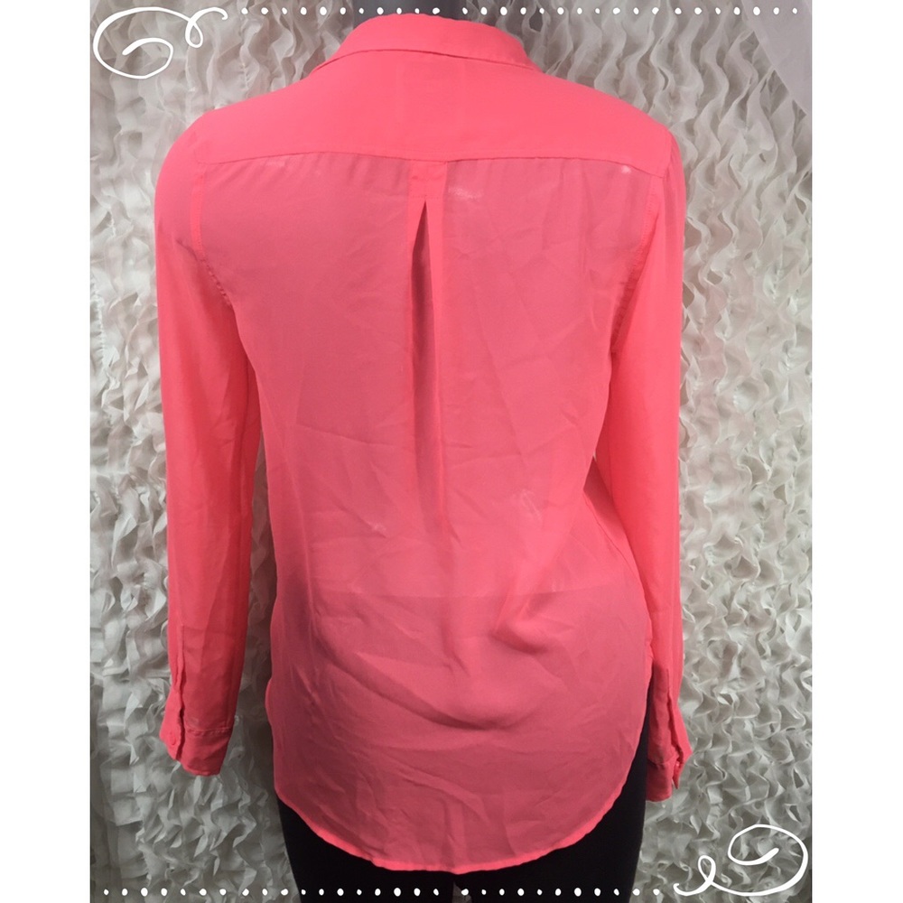 AMERICAN EAGLE | Bright Coral Sheer Button Blouse - Picture 4 of 6